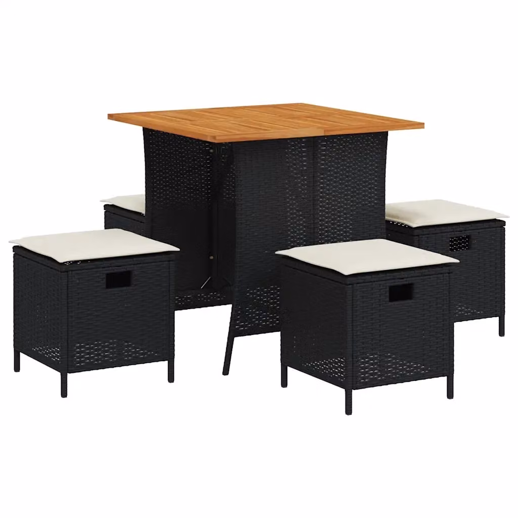 Set da Pranzo da Giardino 5 pz vidaXL in Polyrattan e Legno di Acacia Nero e Bianco – 2
