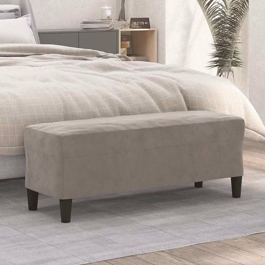 Panca vidaXL in velluto grigio chiaro con struttura in legno L: 100 cm, P: 35 cm, H: 41 cm