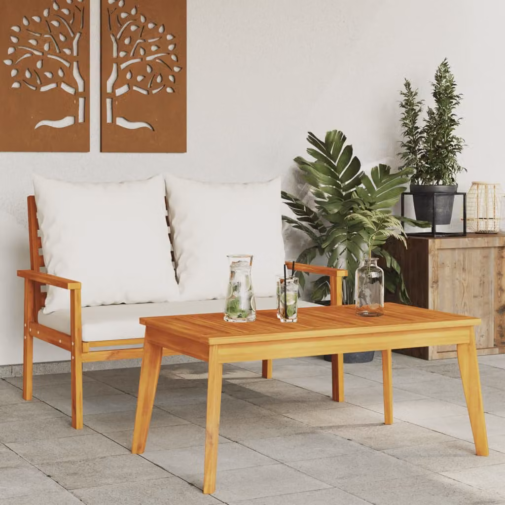 Set da giardino vidaXL in legno di acacia oliato con cuscini, marrone e bianco