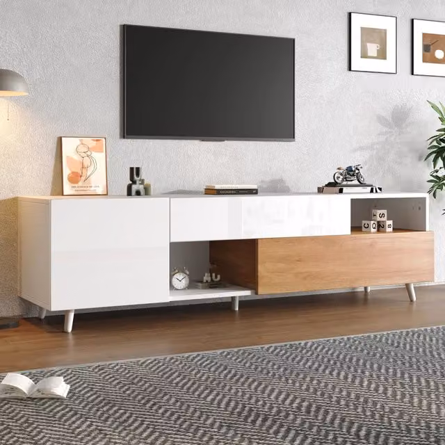 Mobile TV Lowboard MINIMAL Bianco Lucido con 1 Cassetto e 7 Ripiani L: 180 cm, P: 38 cm, H: 50 cm – 1