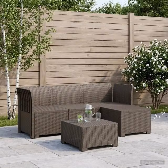 Divano da giardino 4 posti aspetto rattan PP Grigio Chiaro 3443925