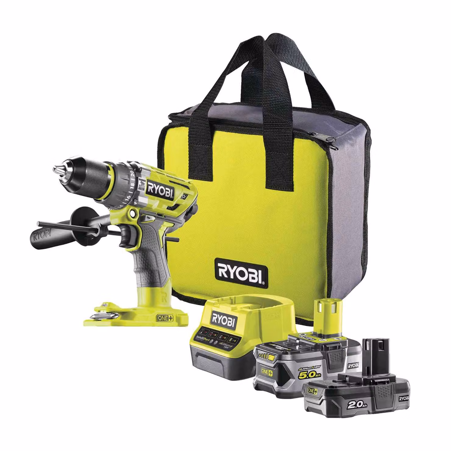 RYOBI trapano a percussione a batteria R18PD7-202B ONE+ avvitatore a batteria, trapano con batteria e caricabatteria, 18V