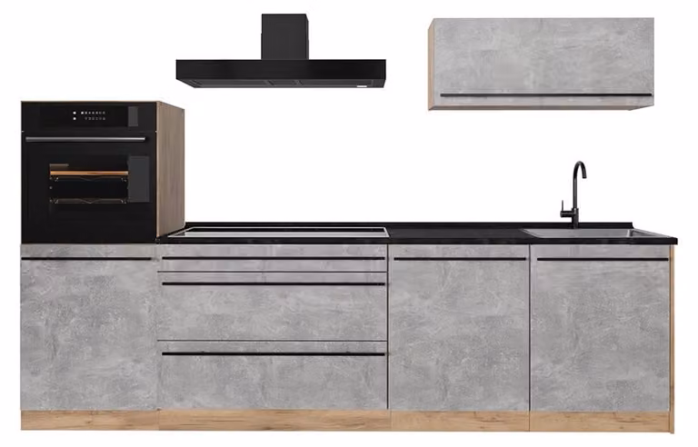Cucina componibile Vicco R-Line Calcestruzzo/Rovere dorato 280 cm piano di lavoro Antracite, Model 67253