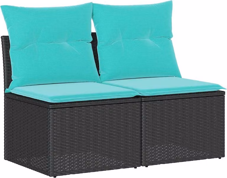 Set Divani da Giardino con Cuscini 2 pz Nero Polyrattan Acacia