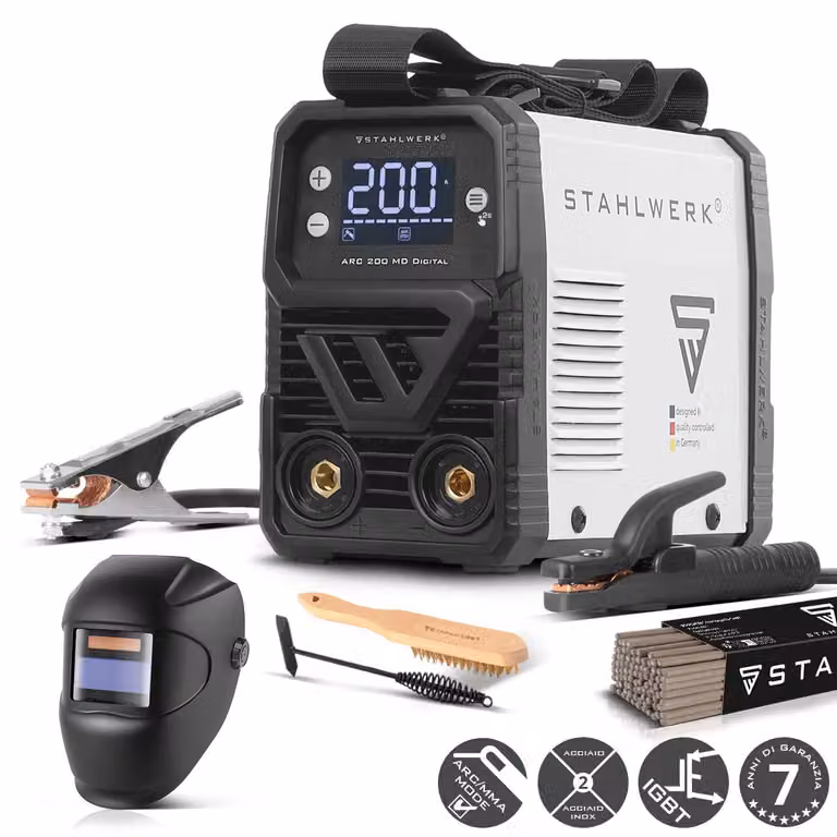 STAHLWERK ARC 200 MD Saldatrice digitale ad elettrodi - completamente attrezzata - MMA (MMA) e Lift-TIG (DC) fino a 200 A, senza gas, ARC-Force, Hotstart
