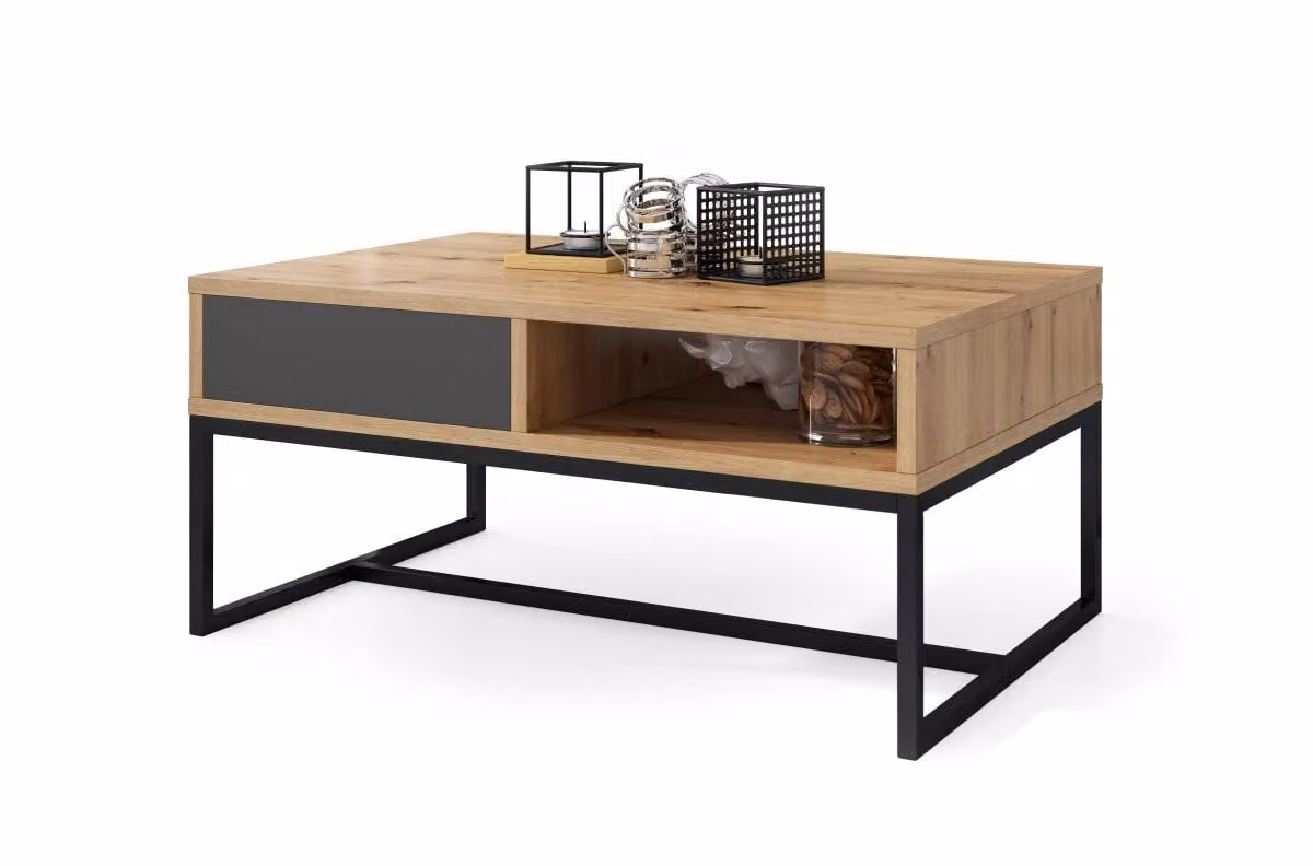 Tavolino All4All Marco, tavolino da caffè, tavolino per il soggiorno, stile industriale, tavolino da divano, con cassetto, 90x60 cm, finitura Artisan+ antracite