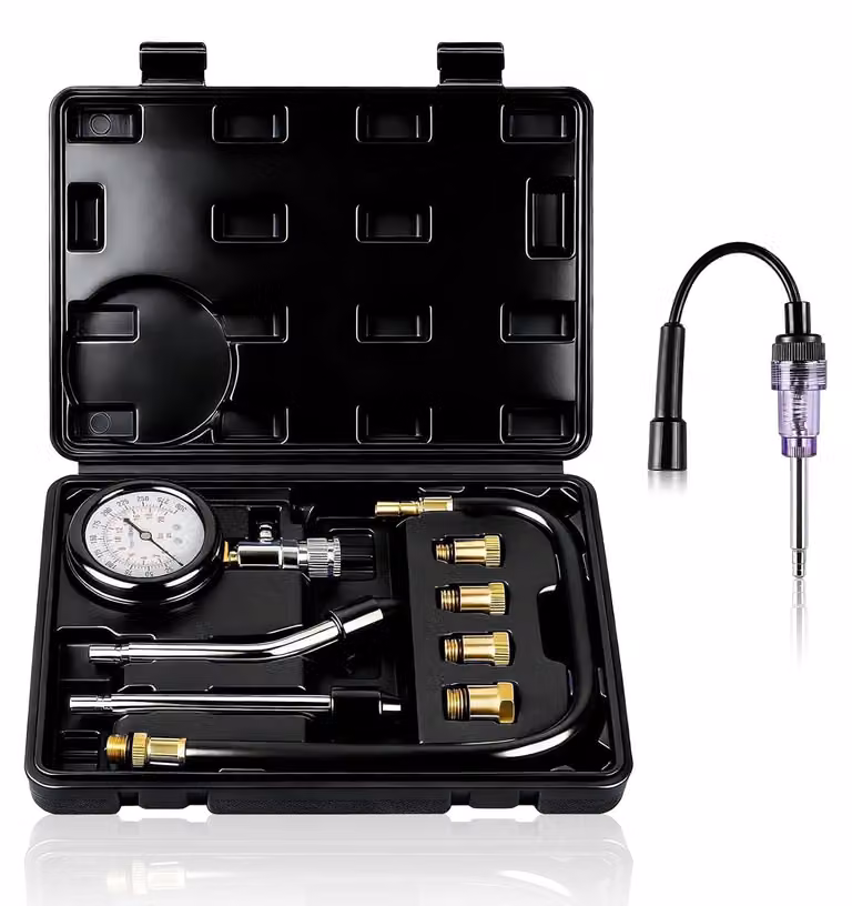 Set di tester di compressione per motori, con adattatori per filettature M10, M12, M14, M18, scala da 0 a 20 bar