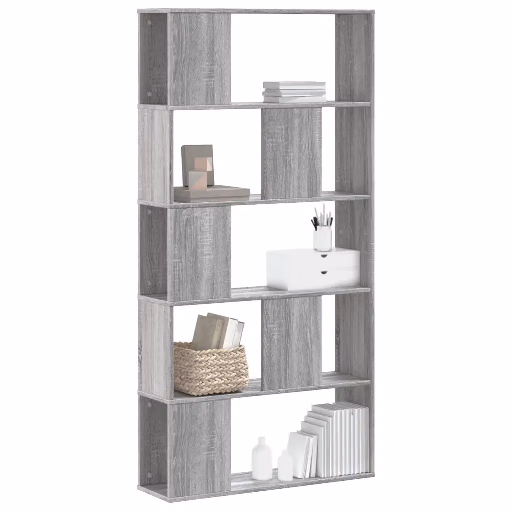 Libreria moderna vidaXL con 5 ripiani in legno e MDF, colore grigio, L 80,5 cm x P 23,5 cm x H 162,5 cm