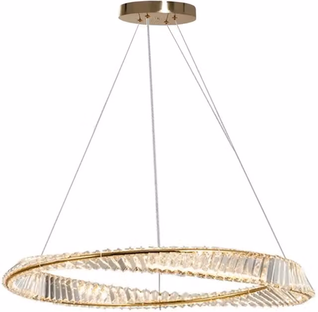 Lampada da tavolo Toolight in metallo e cristallo color oro/ottone con design moderno a anello e luce verso il basso