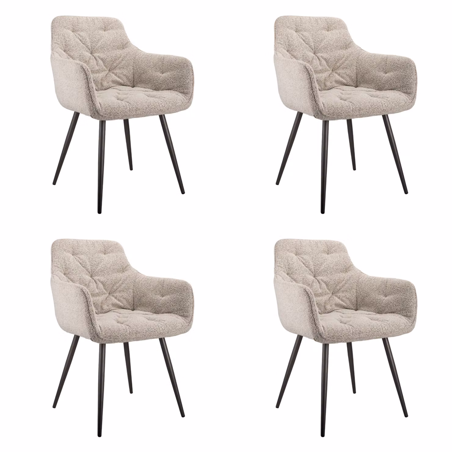 set di 4 sedie da pranzo con braccioli, tessuto bouclé, spaziose e confortevoli con braccioli, moderne, struttura in metallo