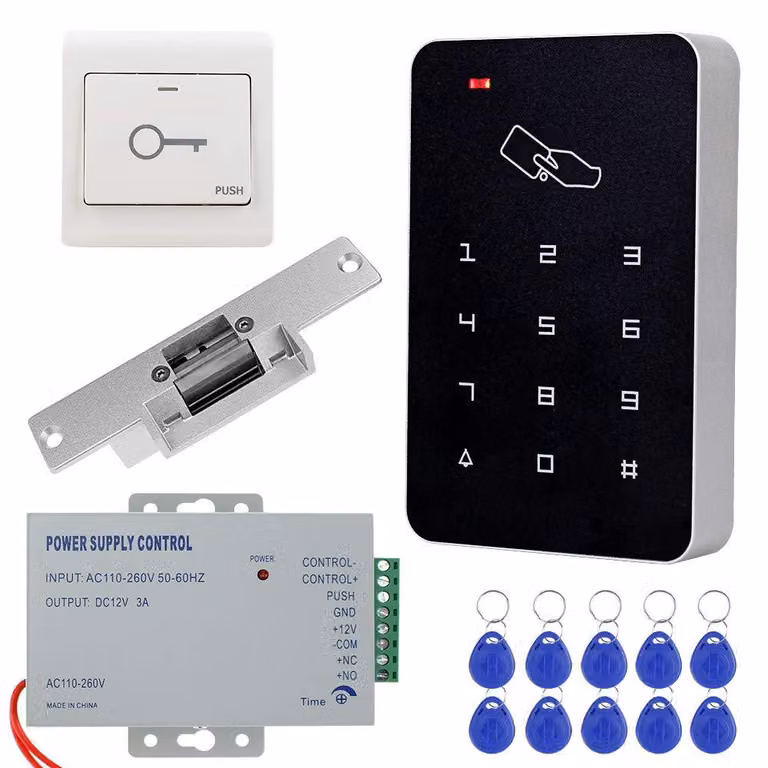 Kit di sistema di controllo accessi RFID, 10 portachiavi, 12V/3A