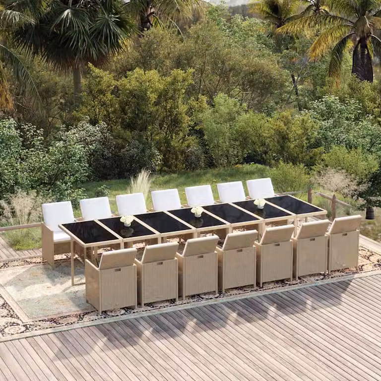 Set da pranzo da giardino vidaXL in polyrattan beige con 15 pezzi e cuscini