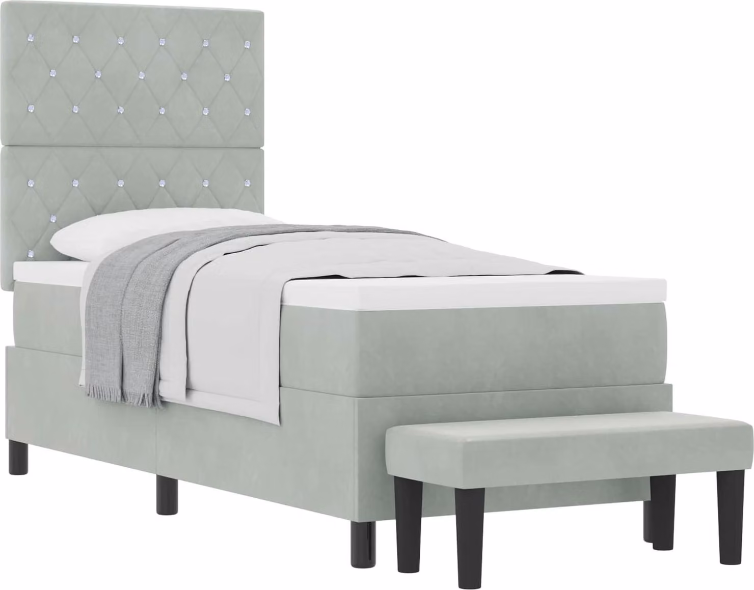 Letto a molle con cuscino Grigio chiaro 200 x 80 cm Velluto