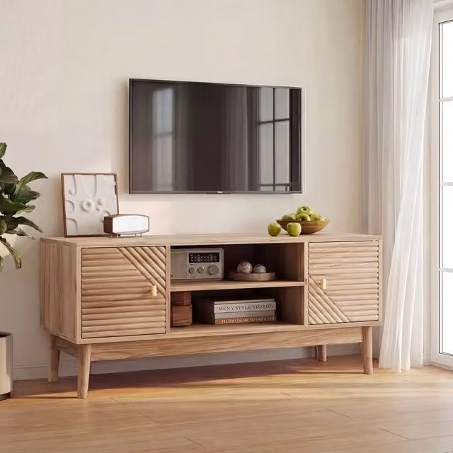 Mobile TV moderno FOLYNA in MDF color rovere con ante a griglia e foro passacavi per soggiorno e camera da letto L/P/H: 110 x 40 x 48 cm