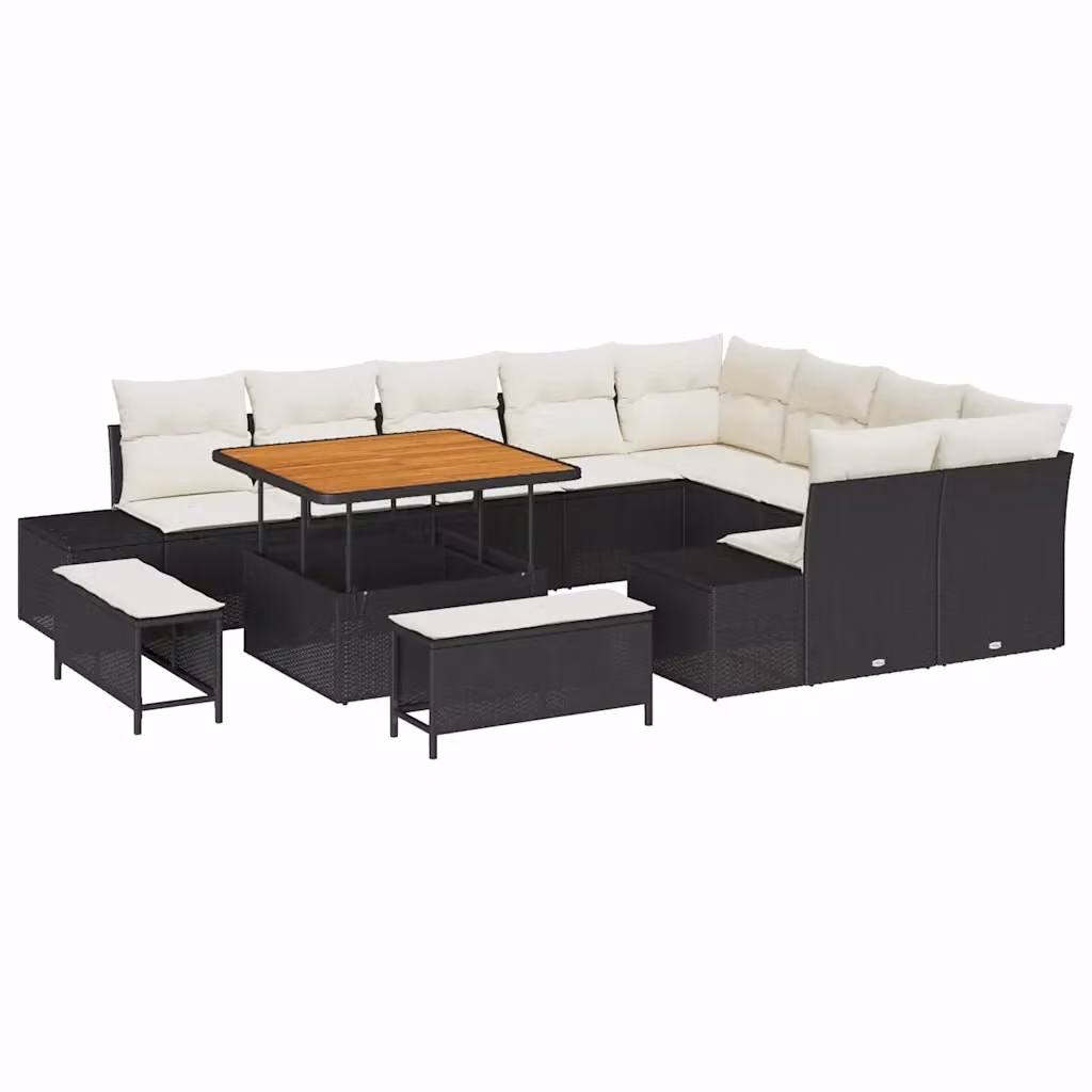 Set Divano da Giardino vidaXL 12 Pezzi a Forma di L con Cuscini Nero in Polyrattan e Acciaio – 2