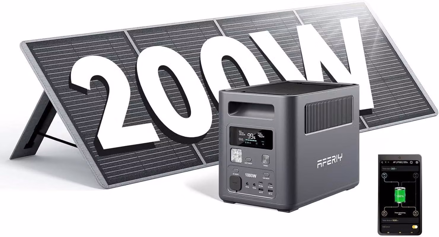 AFERIY 1800W Generatore solare 1024Wh LiFePO4 + 200W Pannello solare