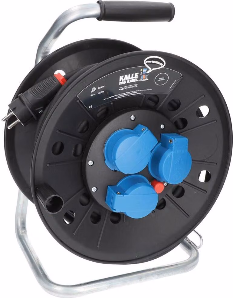 KALLE DAS KABEL avvolgicavo 25 metri H07RN-F 3G 1,5 mm² 3x presa SCHUKO classe di protezione IP44 cavo di alimentazione cavo di prolunga