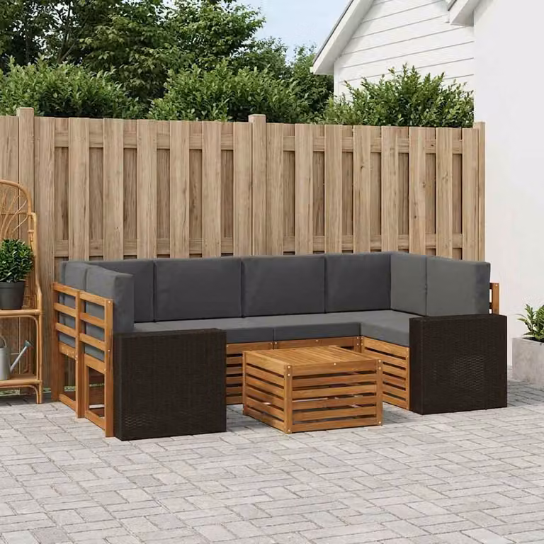 Set di divani da esterno vidaXL 7 pz in legno di acacia con tavolo da caffè, colore beige e antracite