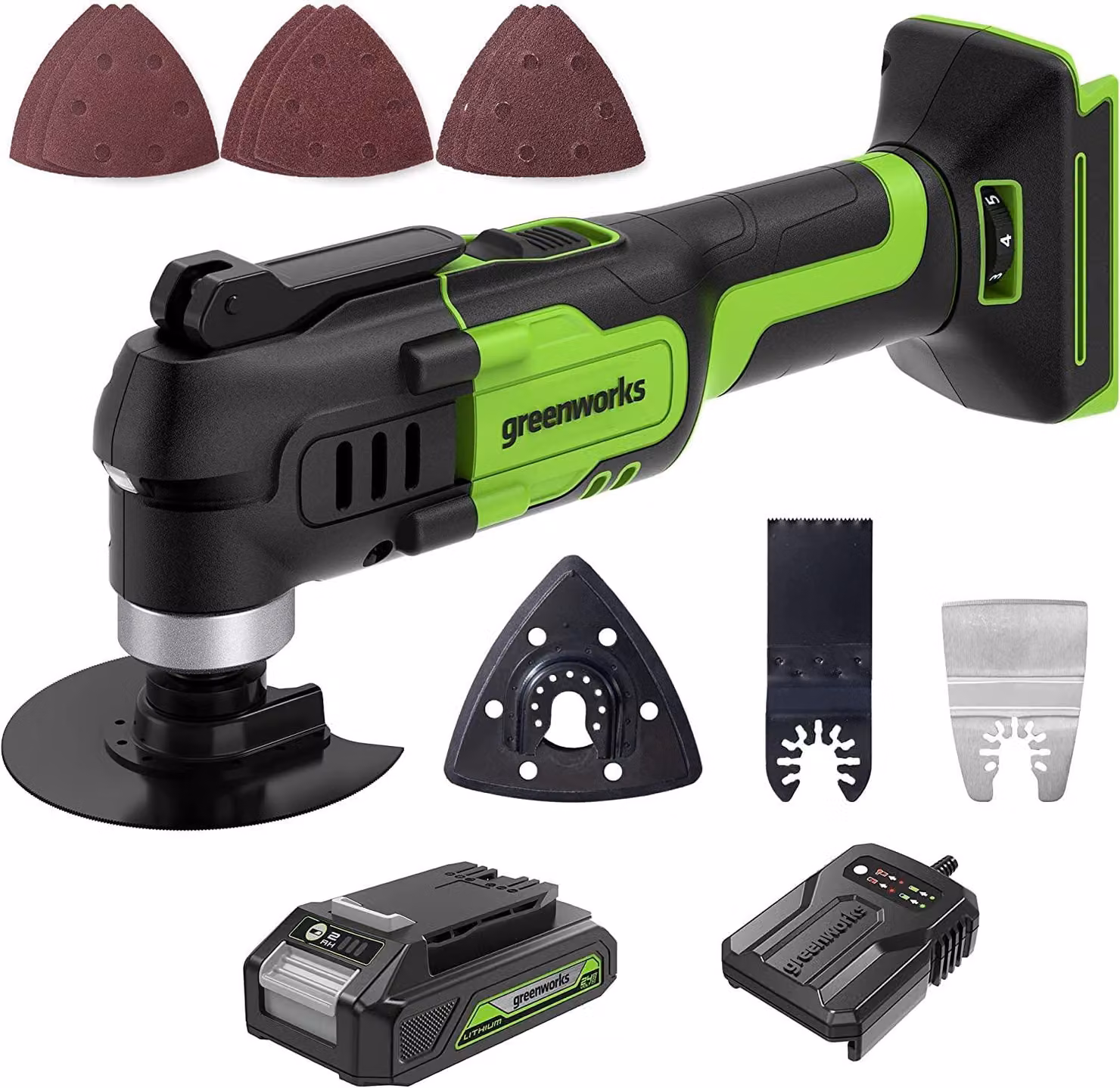 Greenworks, utensile multifunzione a 24V, con 18.000 oscillazioni al minuto e 3° di oscillazione