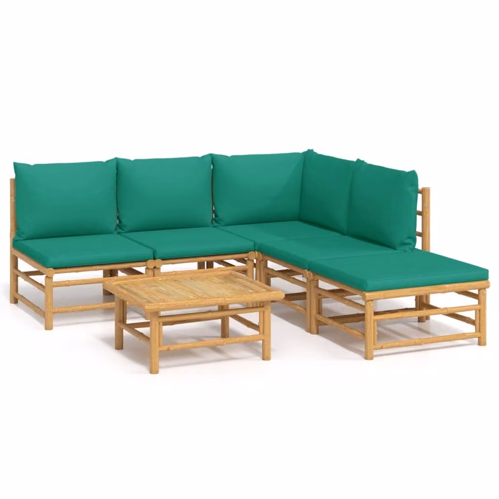 Set Salotto da Giardino 6pz con Cuscini Verdi Bambù