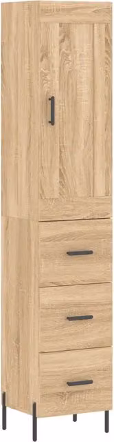 Credenza Buffet da pranzo moderna in Rovere Sonoma e legno multistrato, colore marrone, H 180 cm x L 34,5 cm x P 34 cm