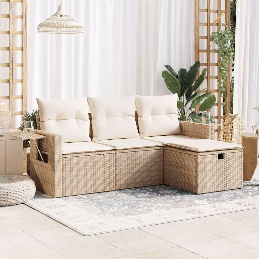 Maison Exclusive - Set Divano da Giardino 4 pz con Cuscini Beige in Polyrattan