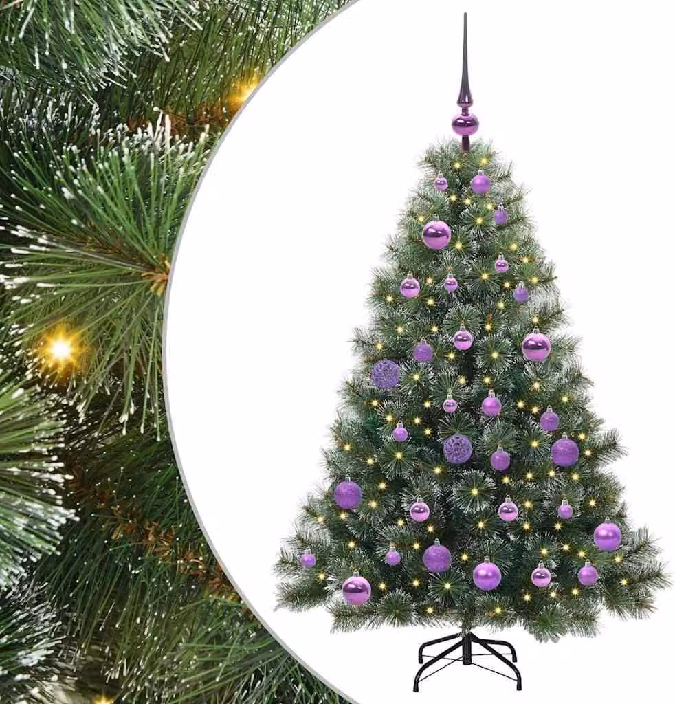 Albero di Natale artificiale con 150 LED verdi da 120 cm in PE e PVC
