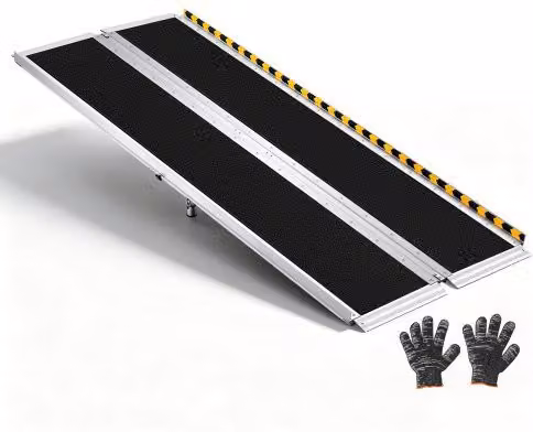 Rampa pieghevole per sedie a rotelle VEVOR in alluminio argento, lunghezza 183 cm, superficie antiscivolo e portata massima 363 kg