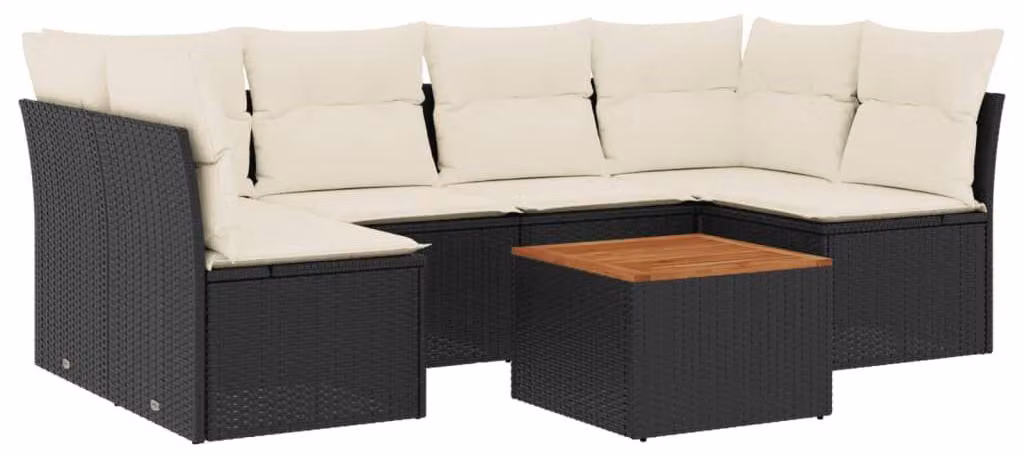 Set da salotto da esterno, 7 pezzi, in rattan sintetico nero - 7 posti - Adatto per giardino e terrazza