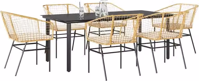 Set Pranzo da Giardino 7pz con Cuscini Marrone Polyrattan Vetro 3334609