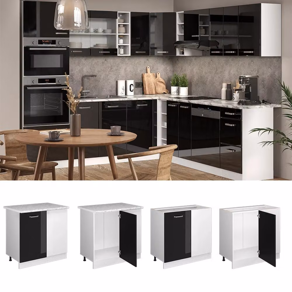 Mobile ad angolo cucina R-Line Vicco Nero lucido/Bianco L: 86 cm – 2