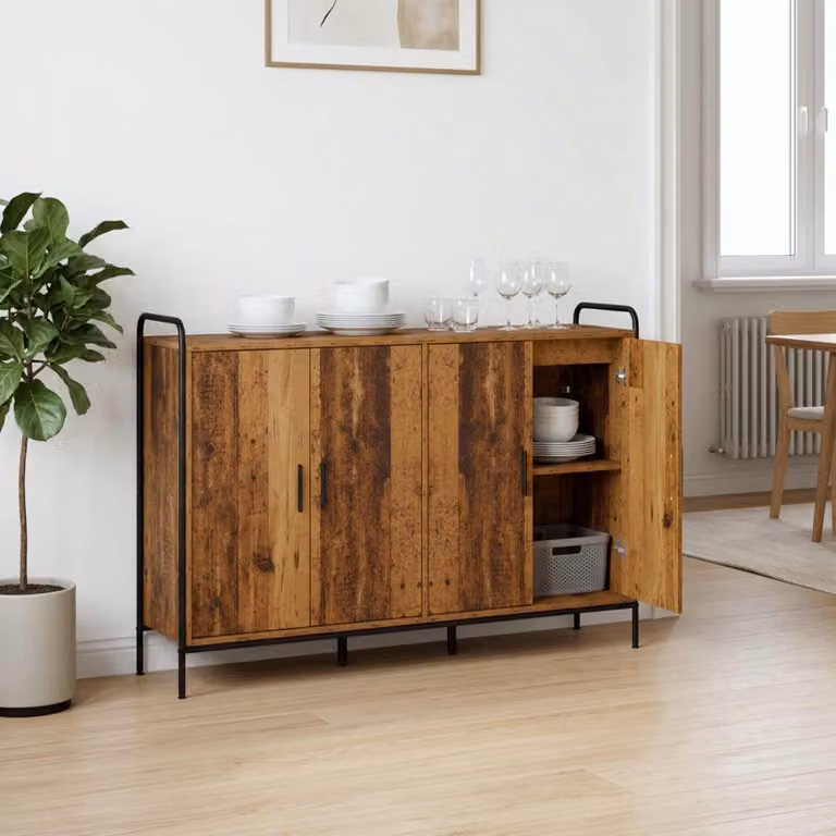 Credenza moderna vidaXL in legno ingegnerizzato e metallo, colore marrone, L 97 x P 33 x H 81 cm
