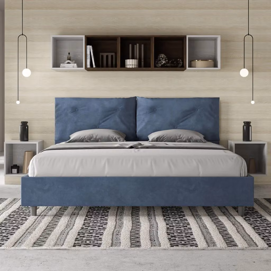 Letto Matrimoniale King Size Appia Large Blu con Rete e Contenitore Imbottito in Microfibra L/P/H: 200 x 200 x 110 cm – 2