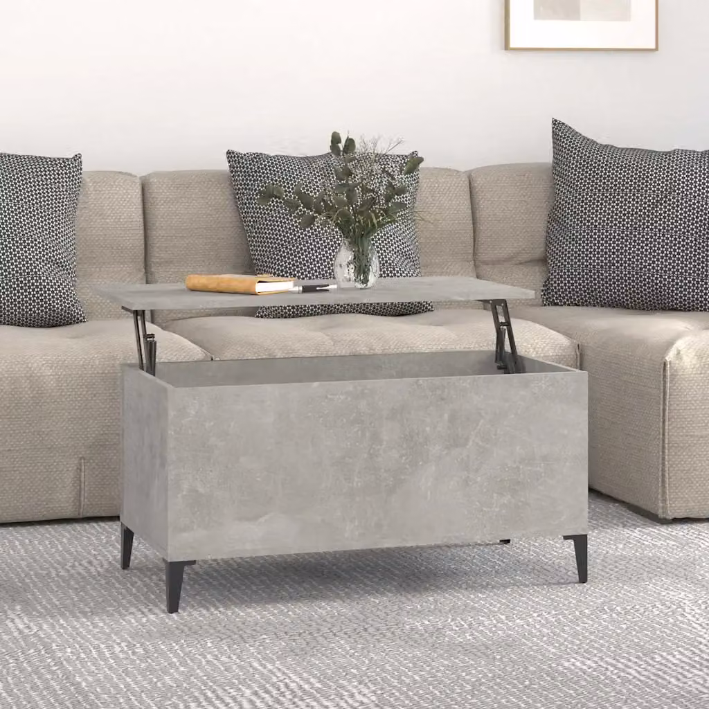 vidaXL Tavolino da Salotto Moderno Rettangolare Grigio con Meccanismo Sollevabile in Legno e Metallo L: 90 cm, P: 44,5 cm, H: 45 cm