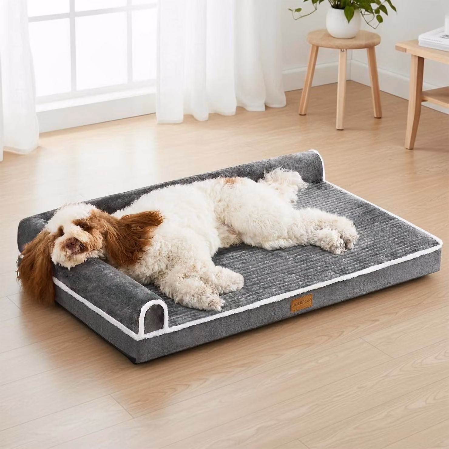 Cuccia ortopedica per cani, colore grigio, dimensioni 106x71 cm, con imbottitura in schiuma da 9 cm, adatta a cani di taglia media e grande