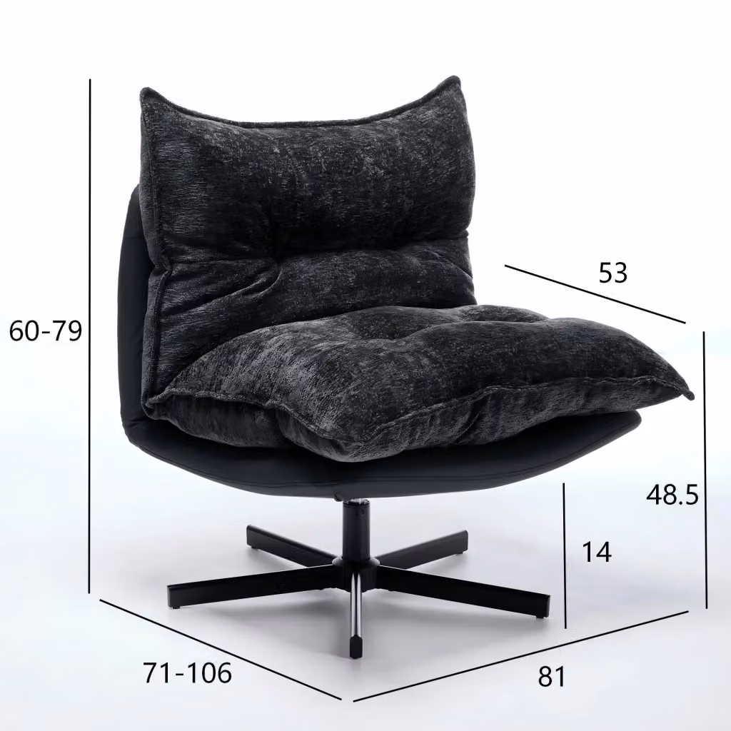 Poltrona girevole REDOM con schienale regolabile e struttura in metallo, Nero e Grigio, L/P/H: 72 x 60 x 44 cm – 2