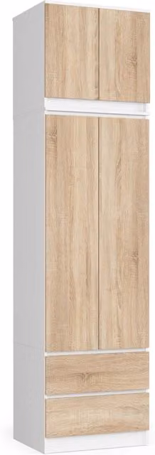 Armadio AKORD S60 con sopralzo Bianca 60 cm 2 ante 2 cassetti inserto frontale Sonoma Quercia 60x51x234 cm