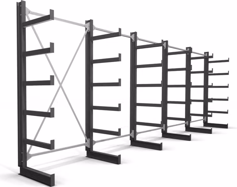 Scaffalatura cantilever STIER, monofronte, 5 campate con 5 livelli, LxHxP 6500x2000x500mm, sistema di scaffalatura con 5 bracci cantilever di uguale lunghezza, portata per braccio cantilever 200kg, sistema di stoccaggio con ancoraggio stabile al pavimento
