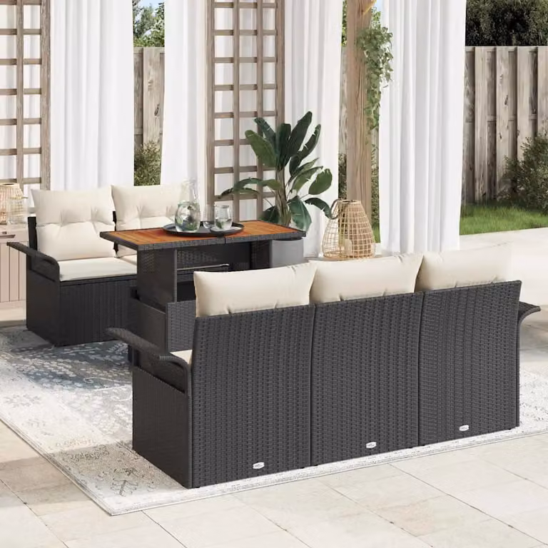 Set Divano da Giardino a L vidaXL 6 Pezzi Nero con Cuscini e Contenitore per Archiviazione