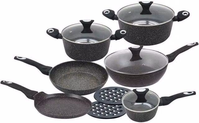 Set di pentole antiaderenti in granito Klausberg KB-7201 in alluminio grigio con padella, pentolino e coperchio