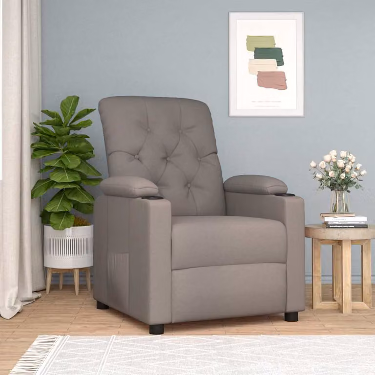 vidaXL Poltrona Reclinabile Relax in Tessuto Beige e Grigio con Braccioli e Struttura in Metallo e Legno