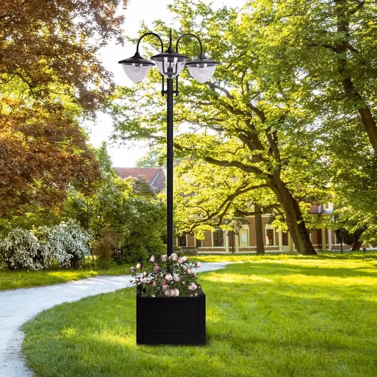 Luci da giardino AIORBER, luce solare in stile rustico, luci da esterno, con 3 tonalità, base quadrata, interruttore manuale, 60 x 55 x 189cm, nero
