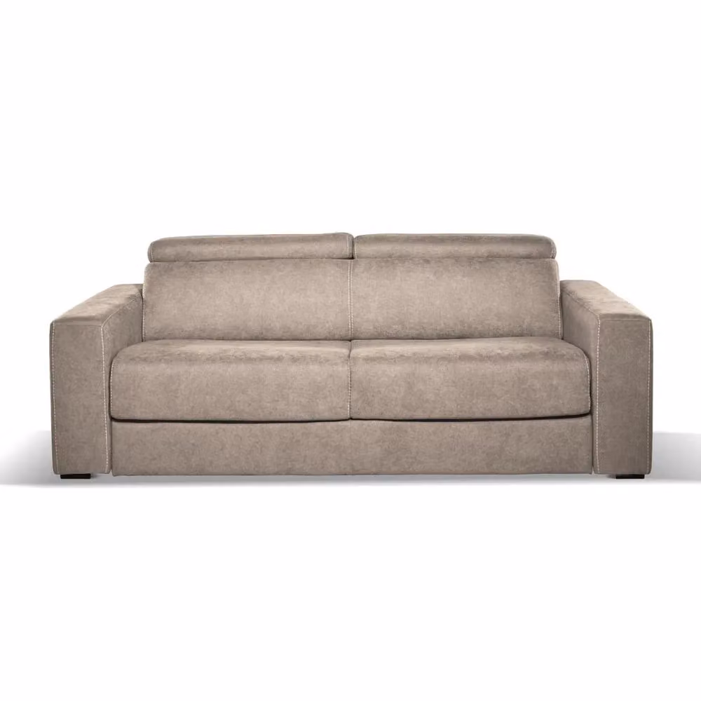 Divano letto 3 posti Crien in tessuto color taupe con struttura in legno e funzione letto, L: 205 cm, P: 97 cm, H: 83 cm – 2
