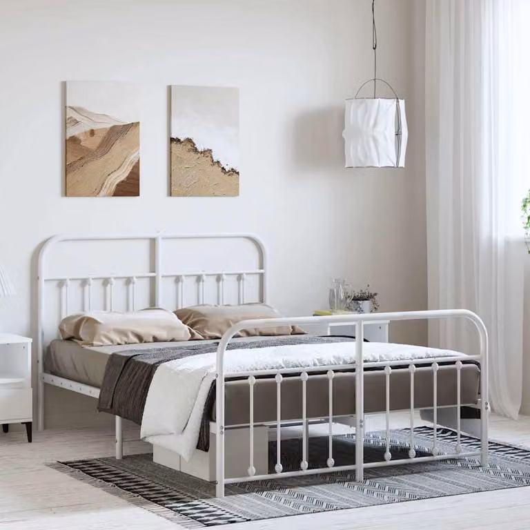vidaXL Giroletto in metallo bianco con testiera e pediera per adulti L/P/H: 196 x 142 x 100 cm
