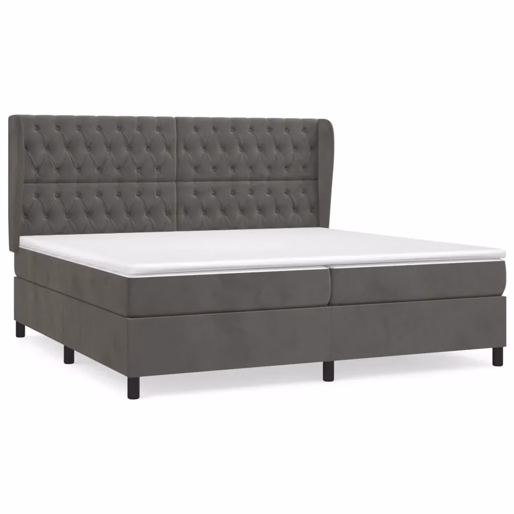 vidaXL Giroletto a Molle con Materasso in Velluto Grigio e Bianco L/P/H: 200 x 200 x 128 cm – 2