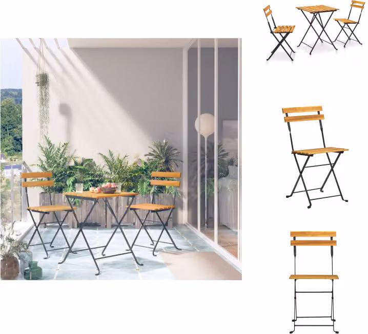 vidaXL Set bistrot 3 pezzi pieghevole in legno massiccio di acacia - Set di mobili da giardino