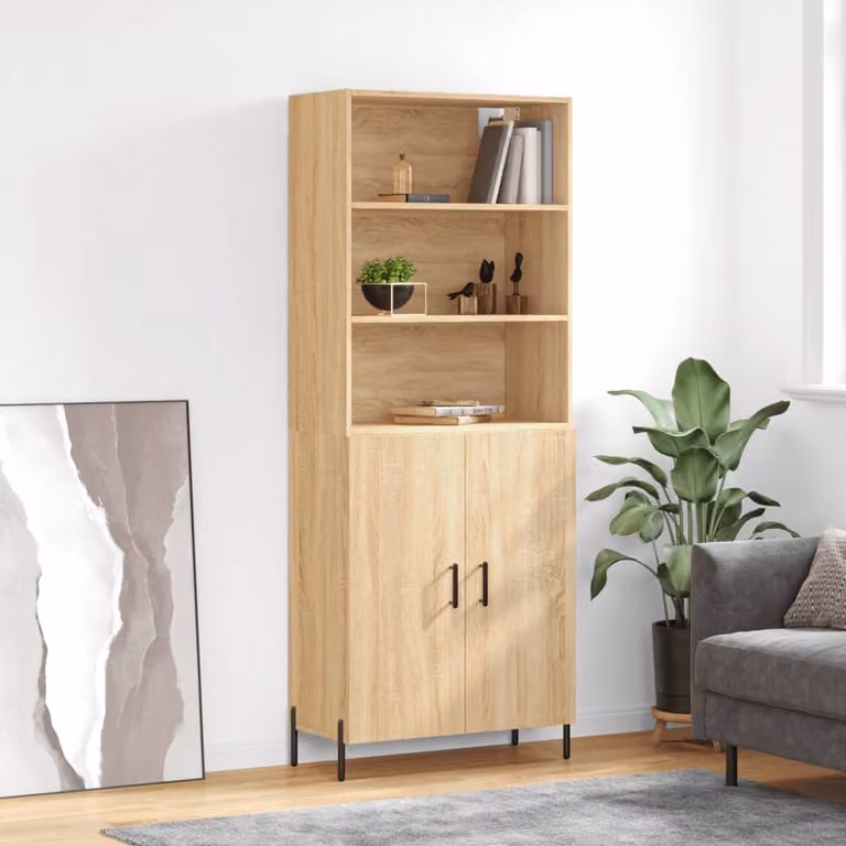 Credenza moderna vidaXL in legno multistrato color rovere sonoma, L: 69,5 cm, P: 34 cm, H: 180 cm