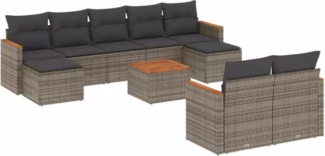 Set Divano da Giardino 10 pz con Cuscini Grigio in Polyrattan 3226410
