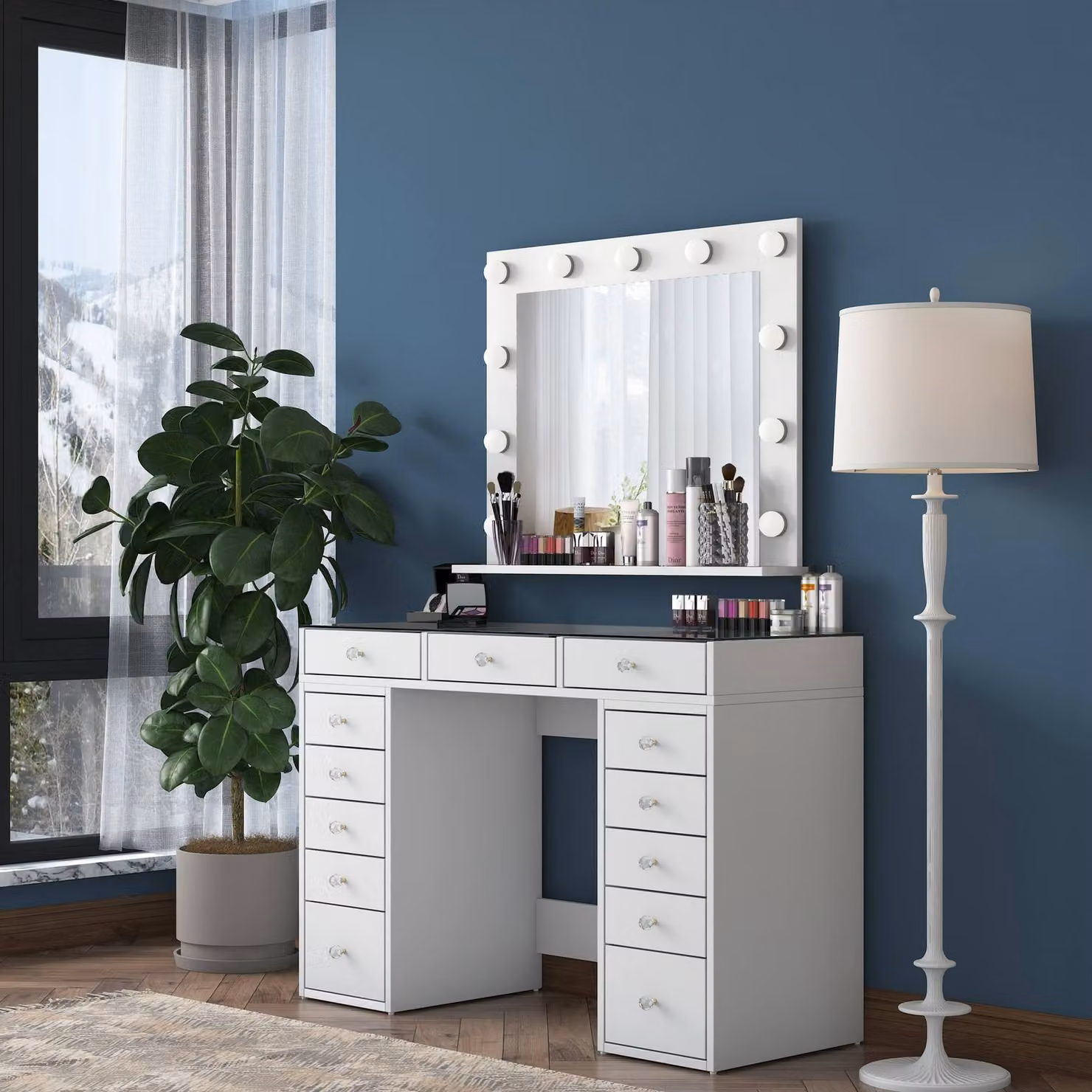 Dmora Cassettiera Alkarb 44.5x120x79.8h cm Bianco, 13 Cassetti Apertura Scorrevole