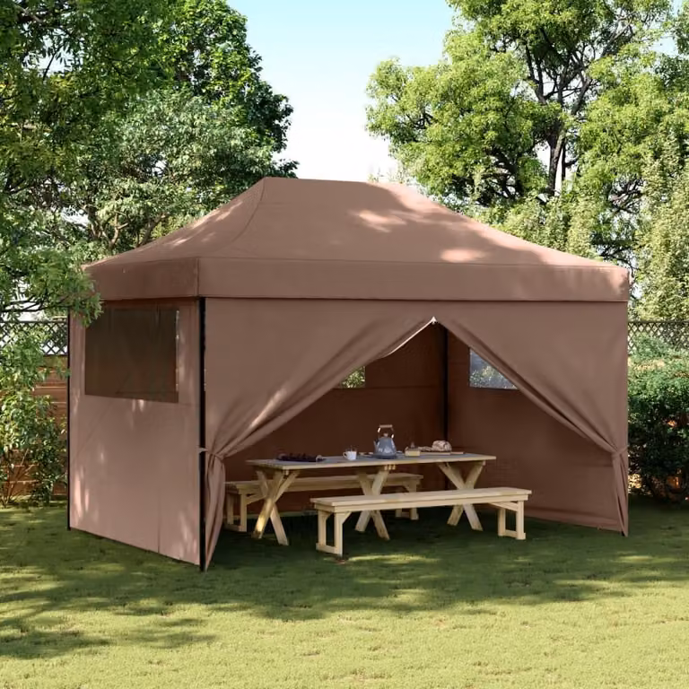 Tendone per feste pieghevole pop-up con 4 pareti vidaXL colore marrone e nero L/P/H: 410 x 315 x 279 cm